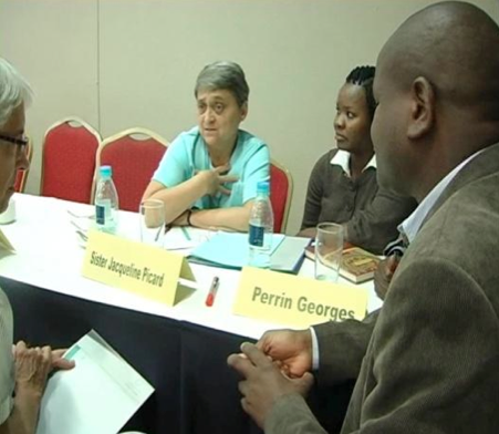 Sister Jacqueline Picard, Jacinta Muttegi, Golden Mwila, and Sister Alison Munro